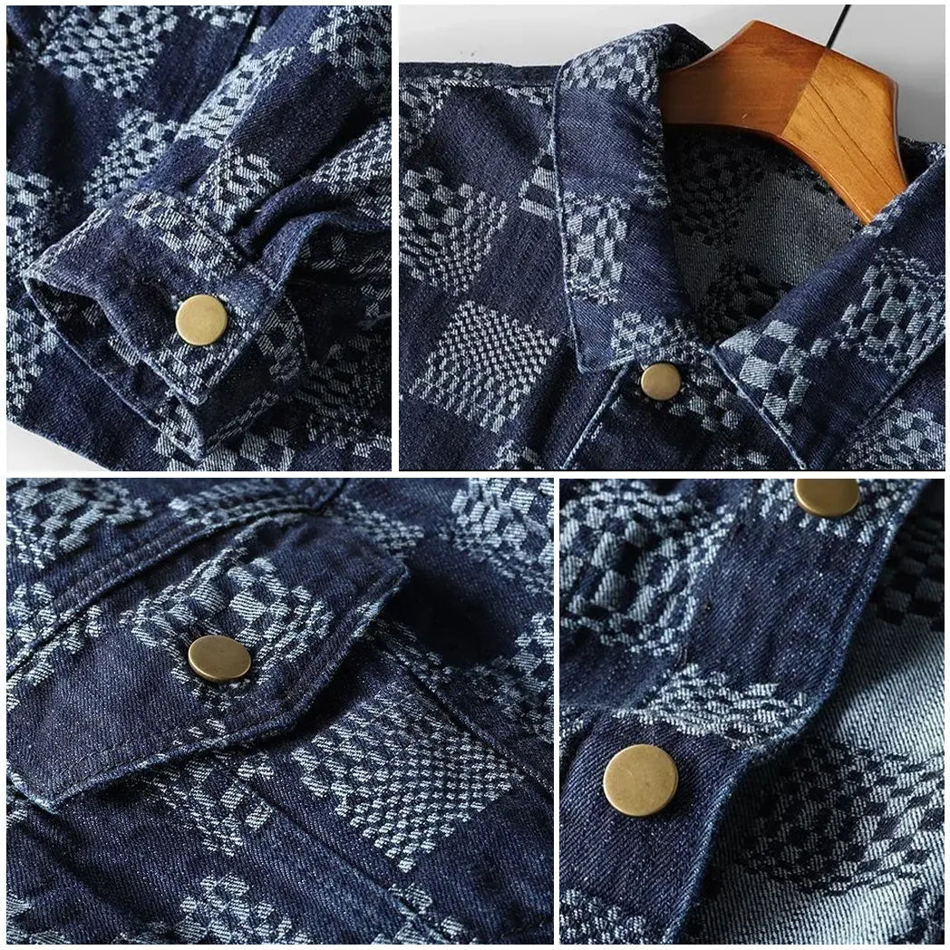 Denim Jacket Blue Button Plaid